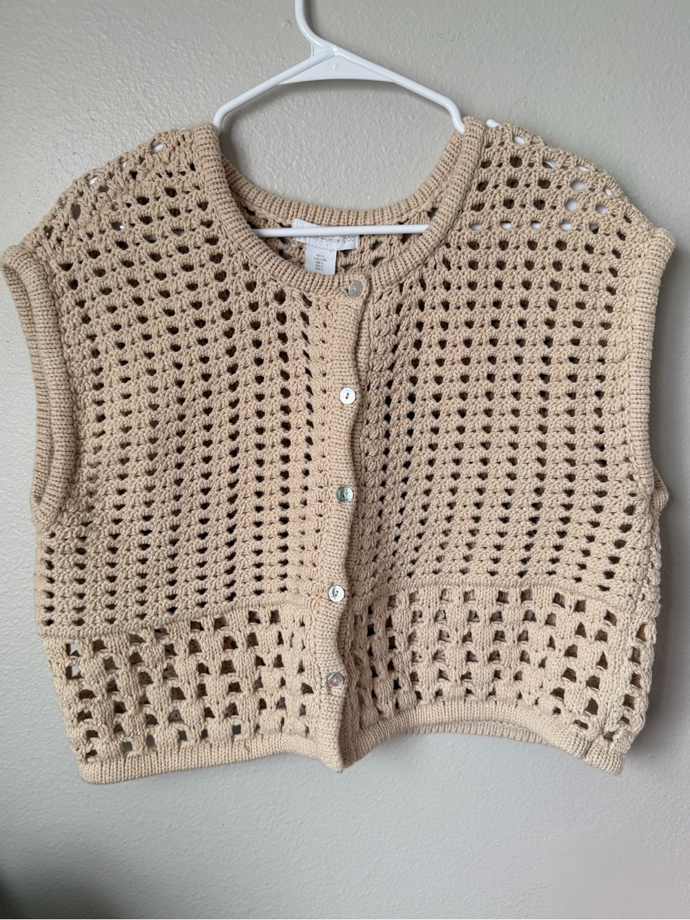 House of Harlow 1960 Knit Button-Front Crochet Vest - Beige Women’s L Boho Beach - Picture 3 of 6